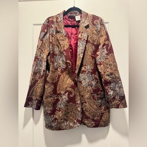 Liz Baker Burgundy Paisley Floral Blazer
